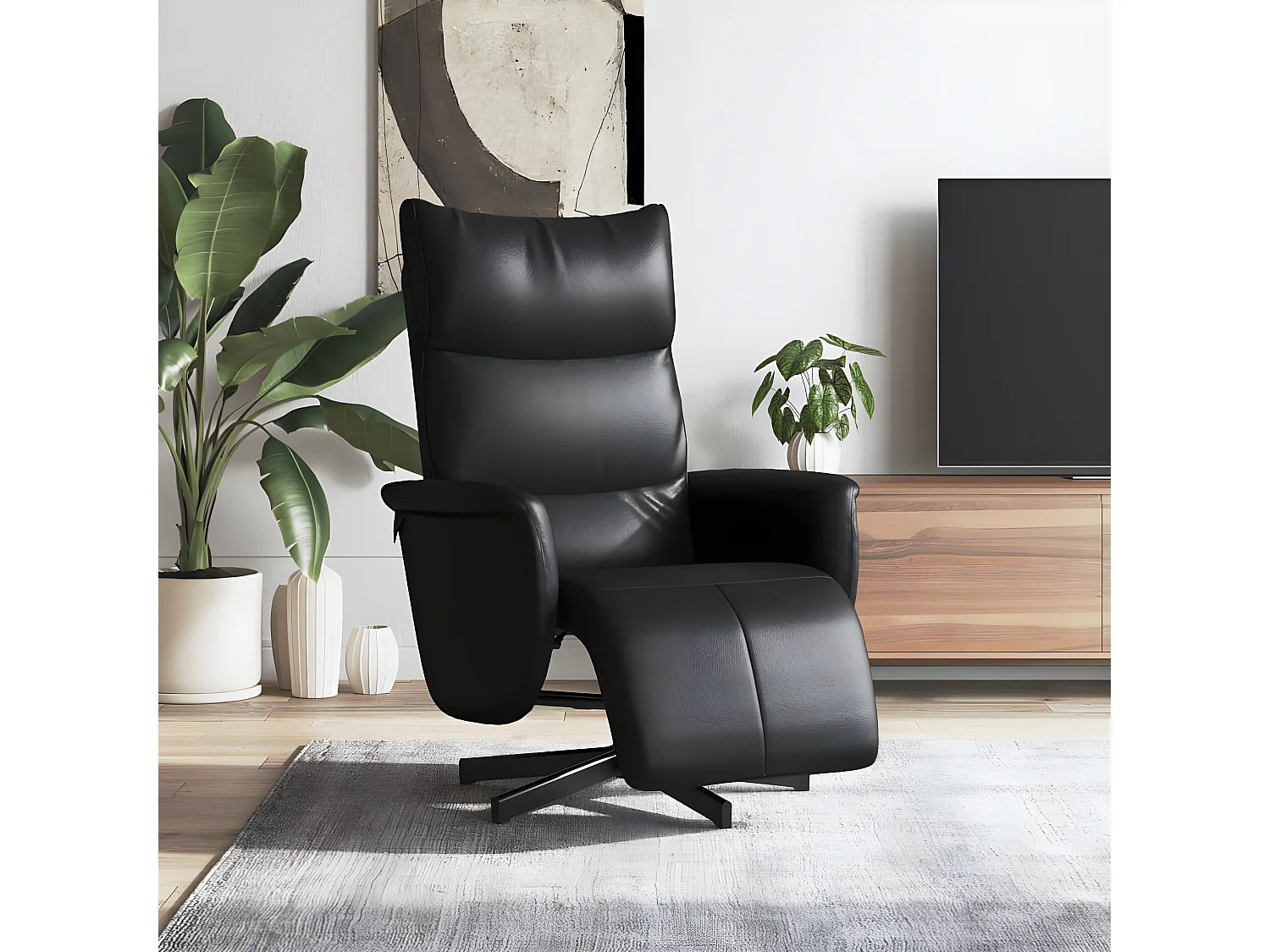 Fauteuil inclinable avec repose-pieds noir similicuir