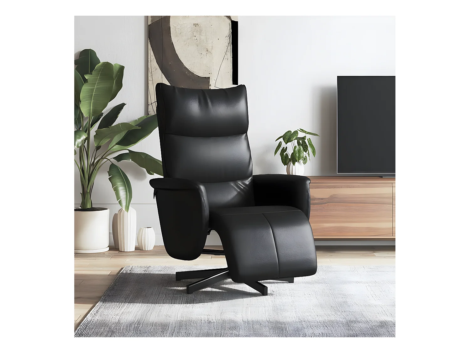 Fauteuil inclinable avec repose-pieds noir similicuir