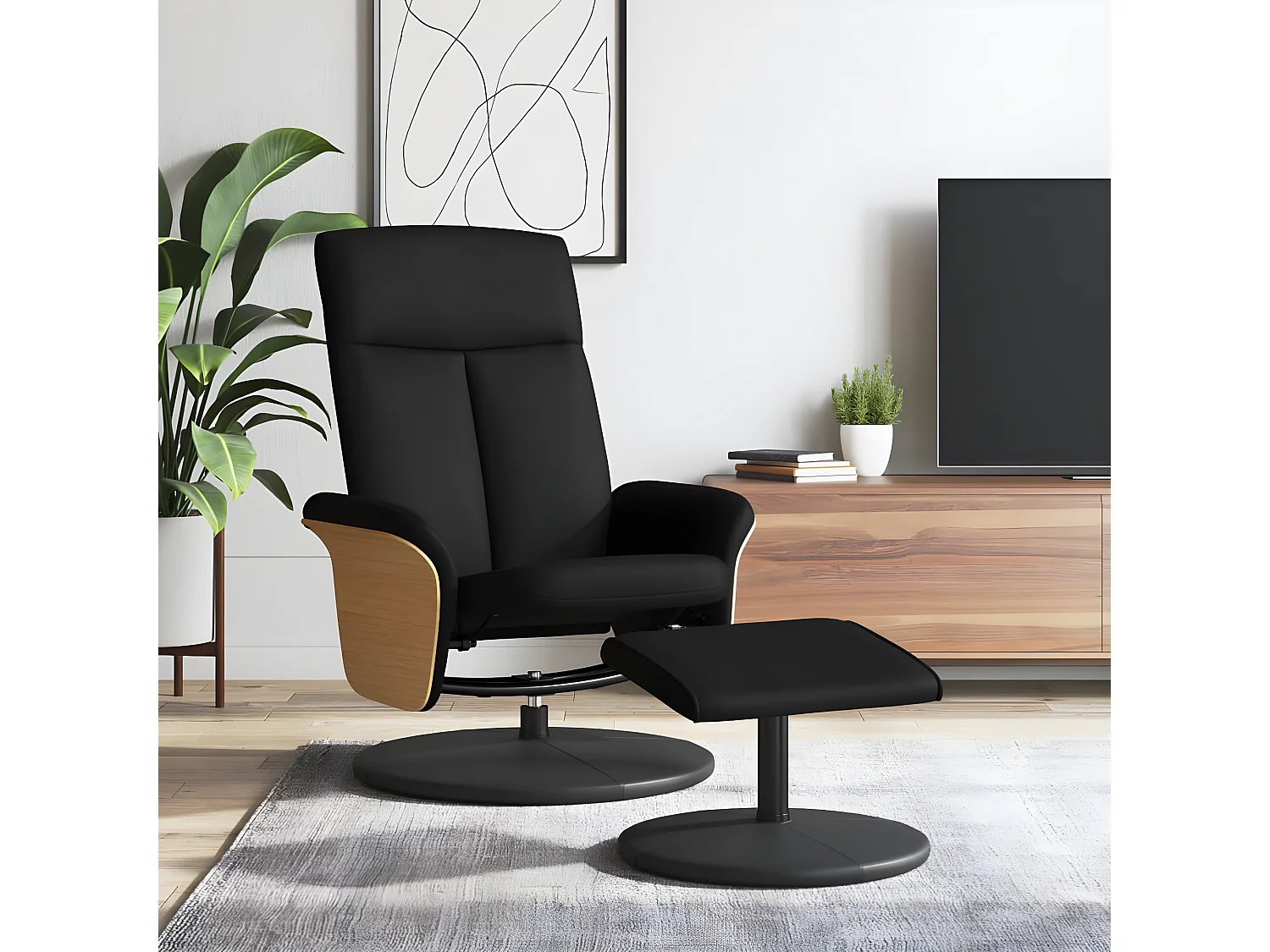 Sedia reclinabile con poggiapiedi in tessuto nero