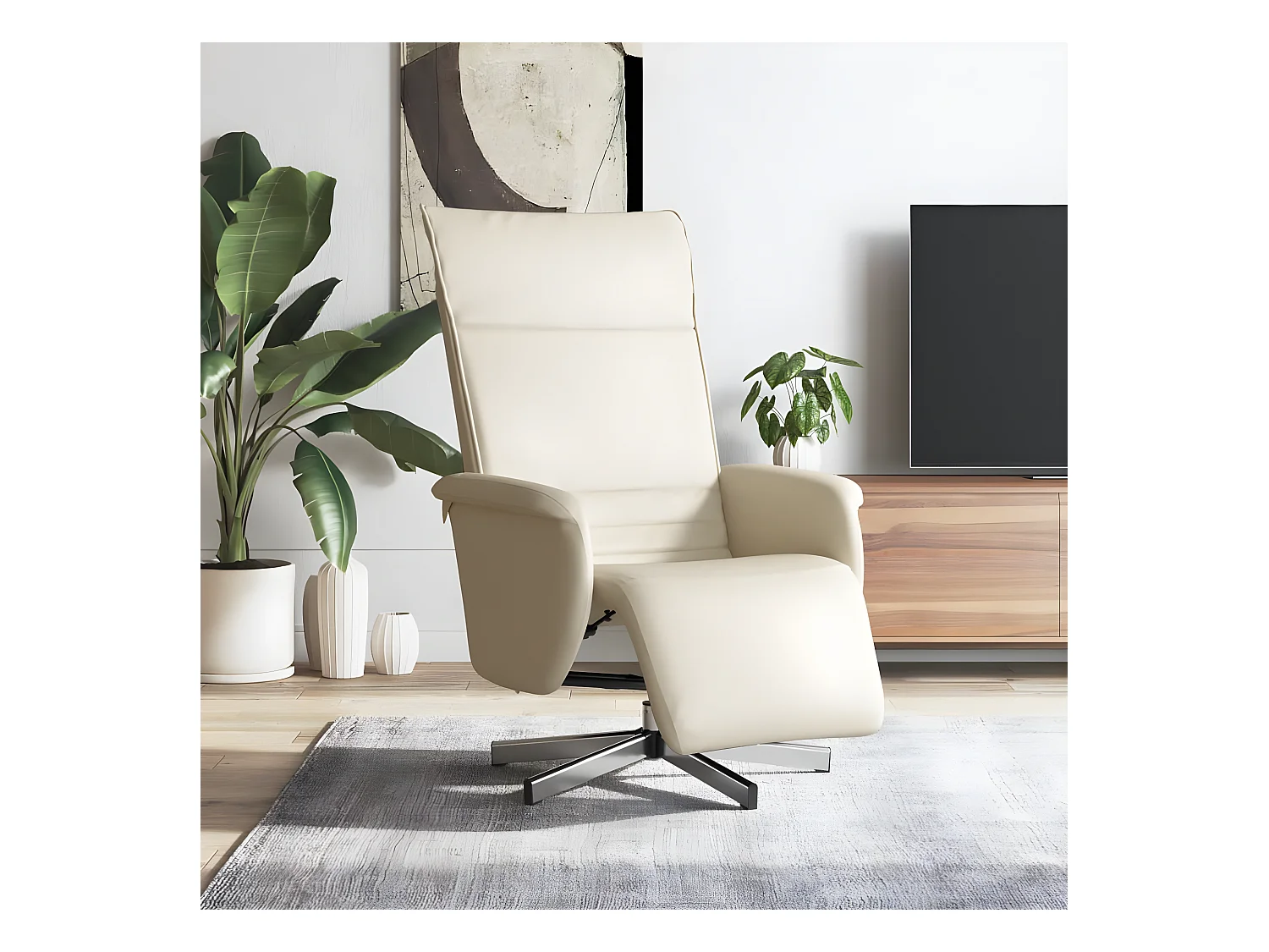 Fauteuil inclinable avec repose-pieds crème similicuir
