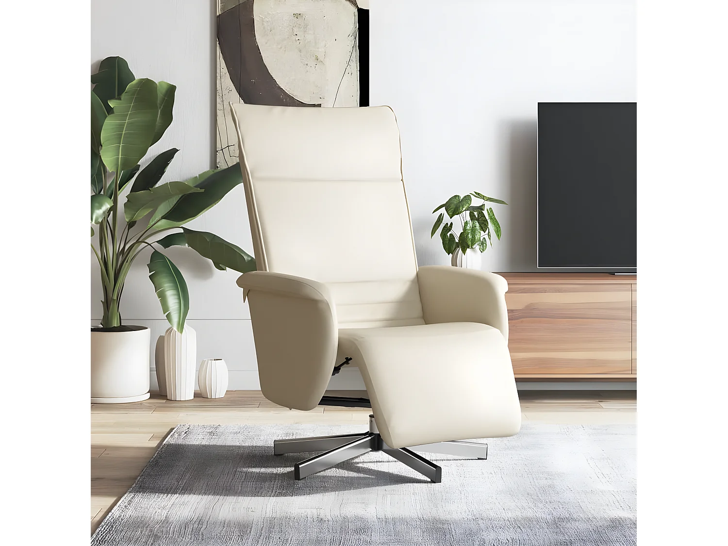 Fauteuil inclinable avec repose-pieds crème similicuir