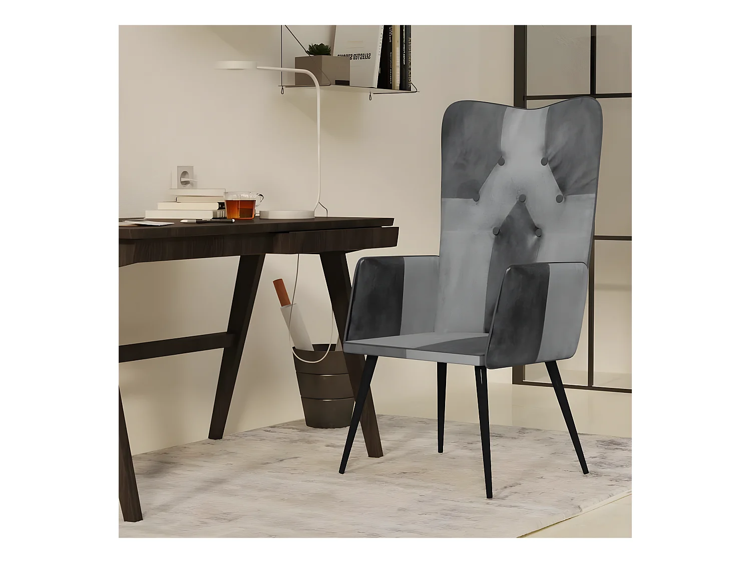 Chaise à oreilles Gris Cuir véritable