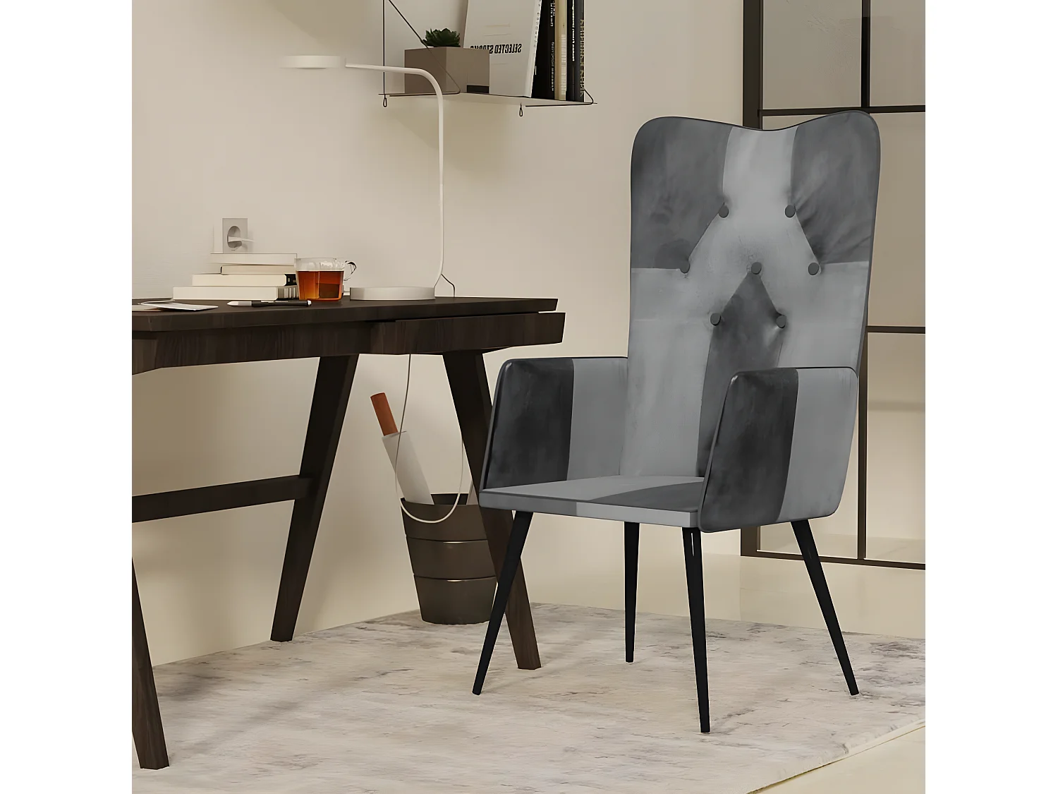 Chaise à oreilles Gris Cuir véritable