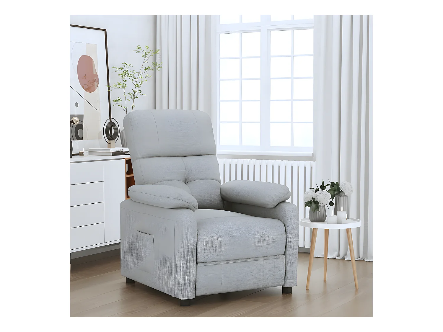 Sillón reclinable de tela gris claro