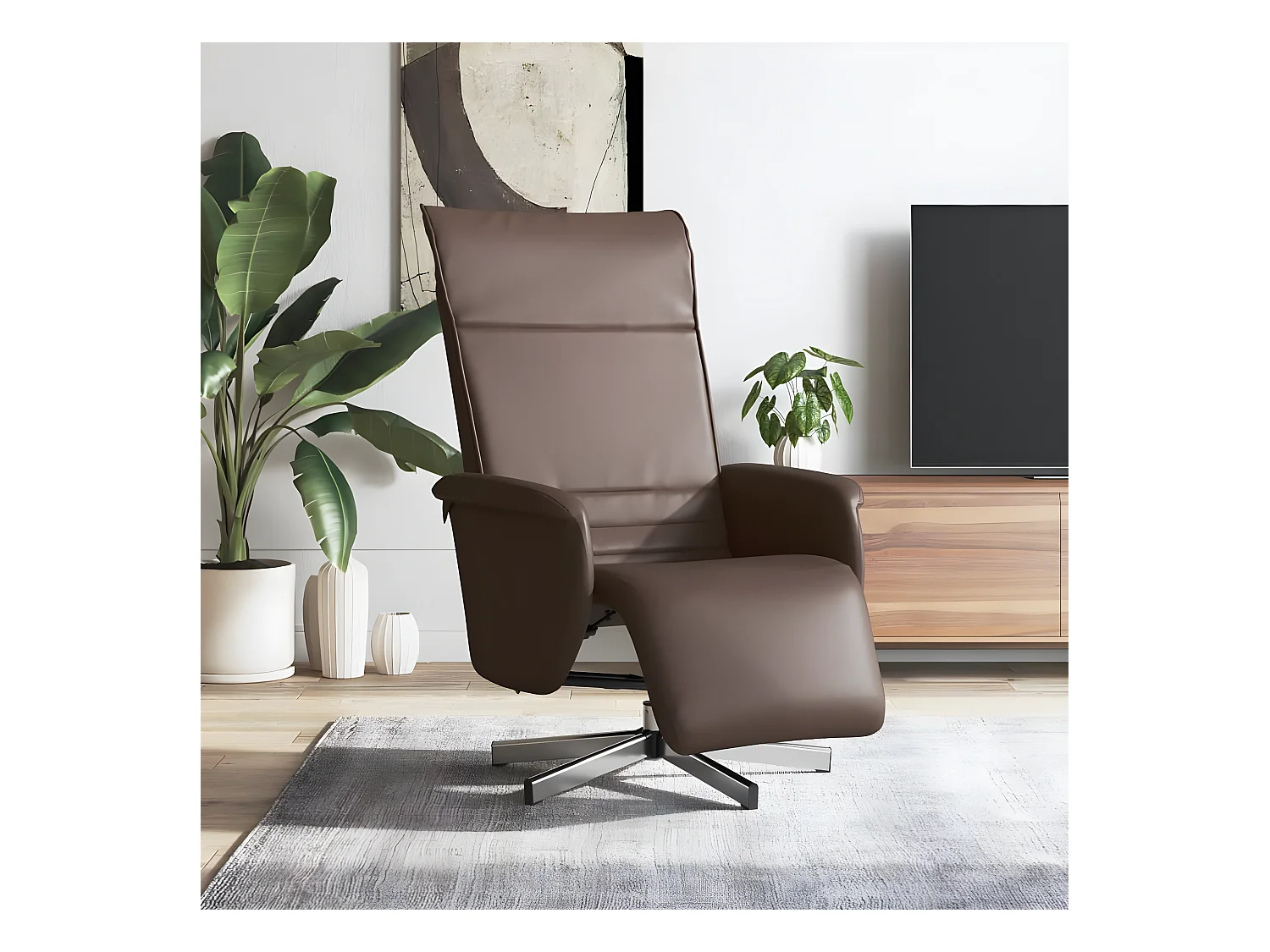 Poltroncina reclinabile con poggiapiedi in ecopelle marrone