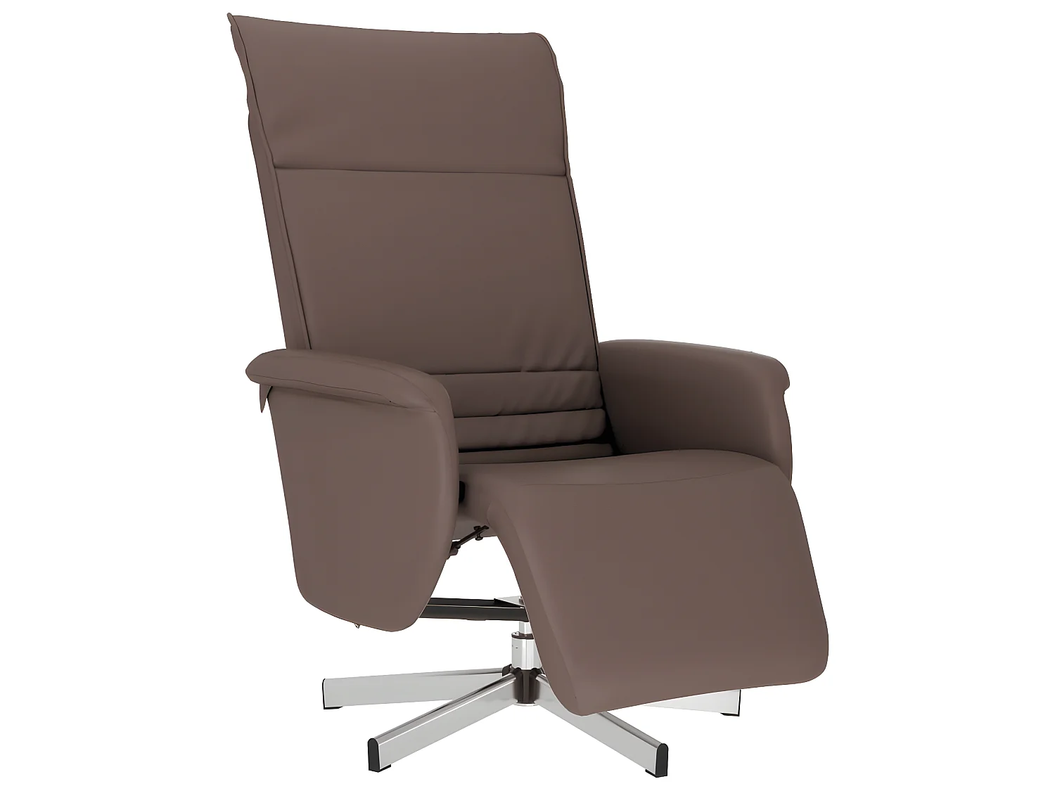 Sillón reclinable con reposapiés de piel sintética marrón.