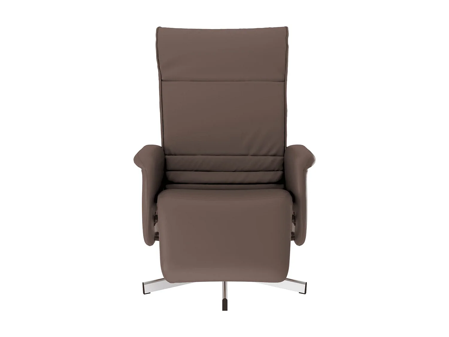 Sillón reclinable con reposapiés de piel sintética marrón.