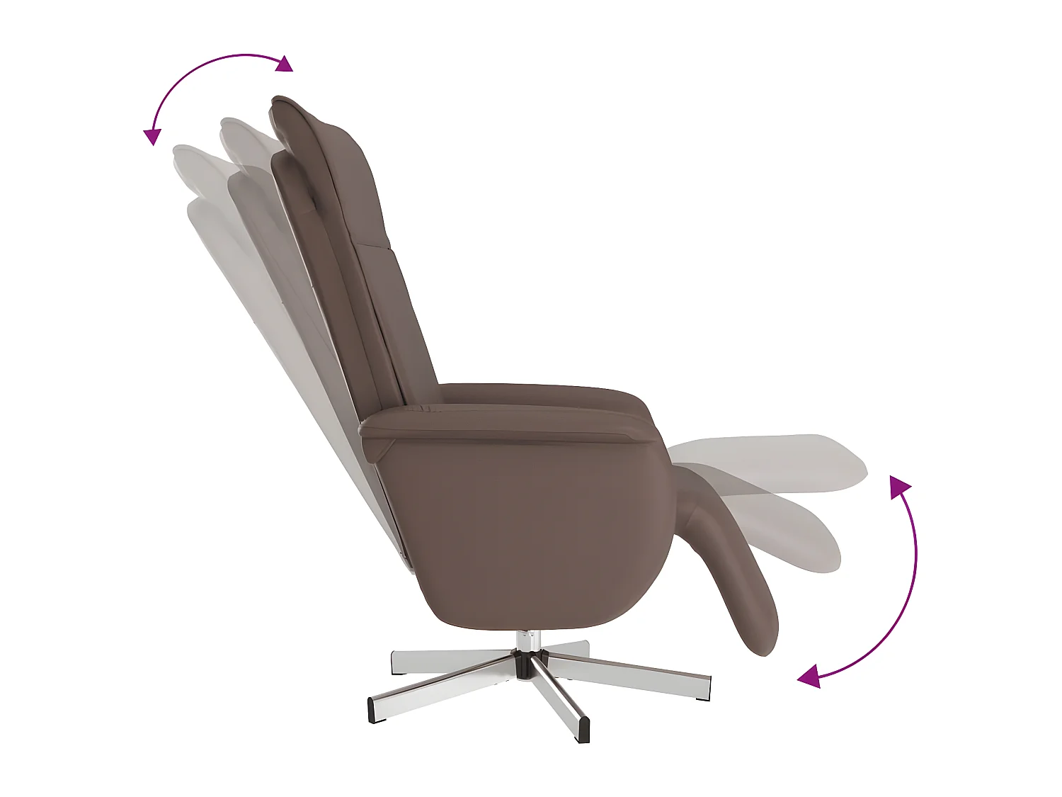 Sillón reclinable con reposapiés de piel sintética marrón.