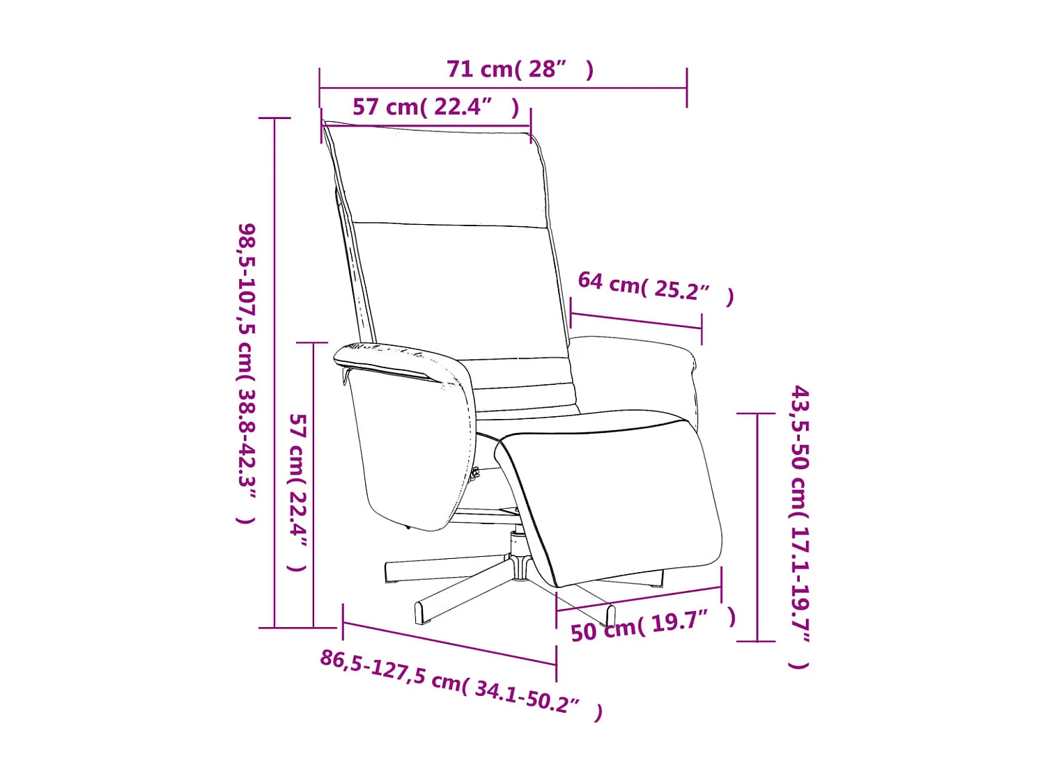 Sillón reclinable con reposapiés de piel sintética marrón.