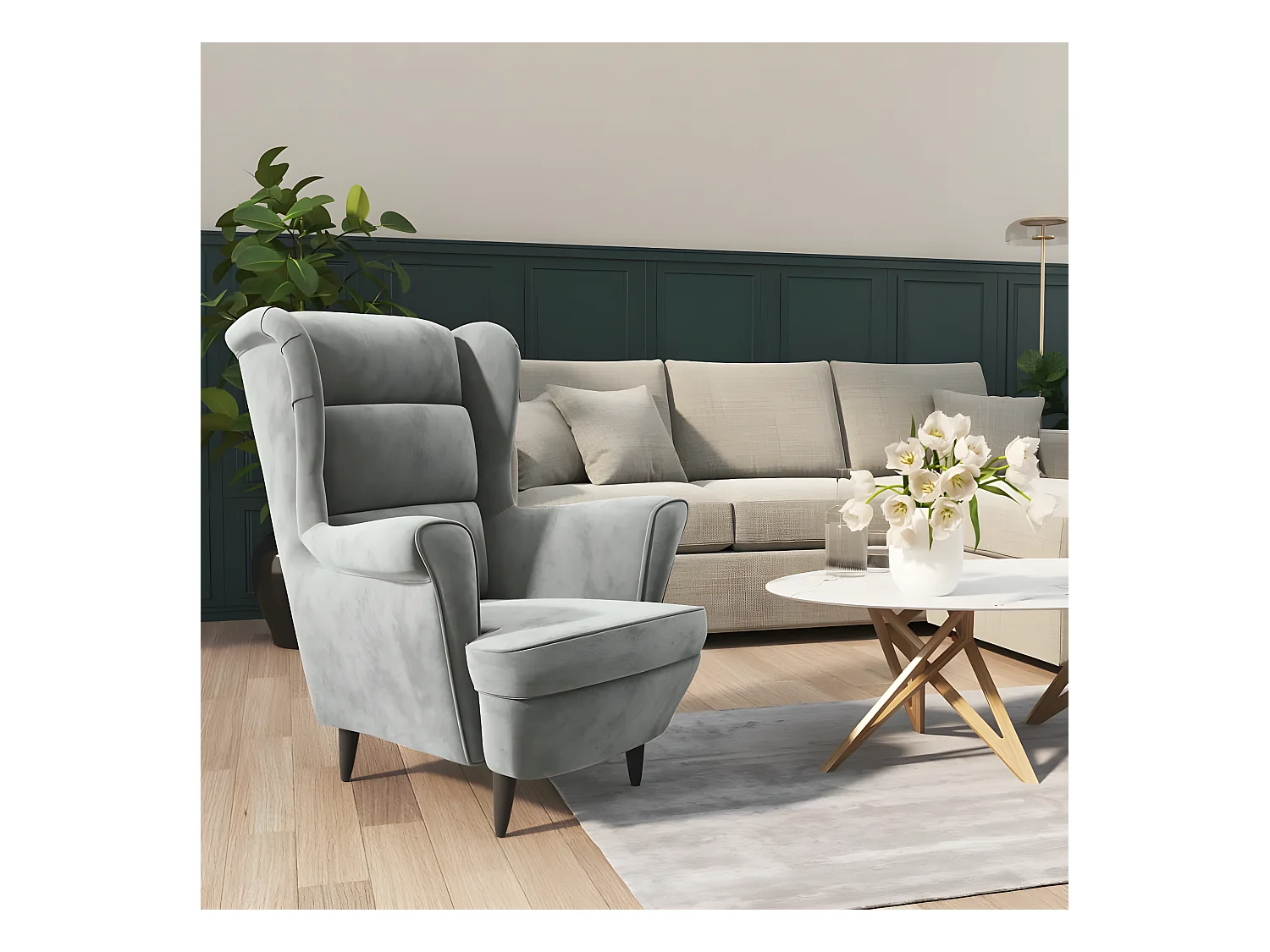 Fauteuil gris clair velours