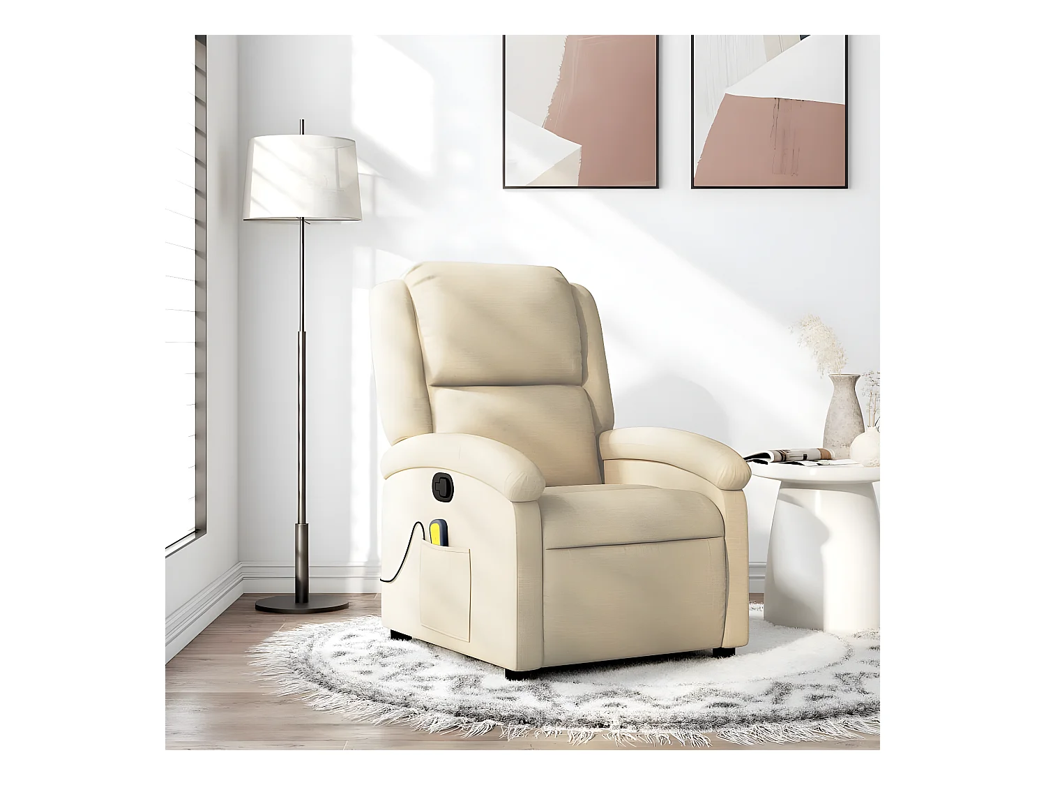 Fauteuil de massage inclinable Crème Tissu