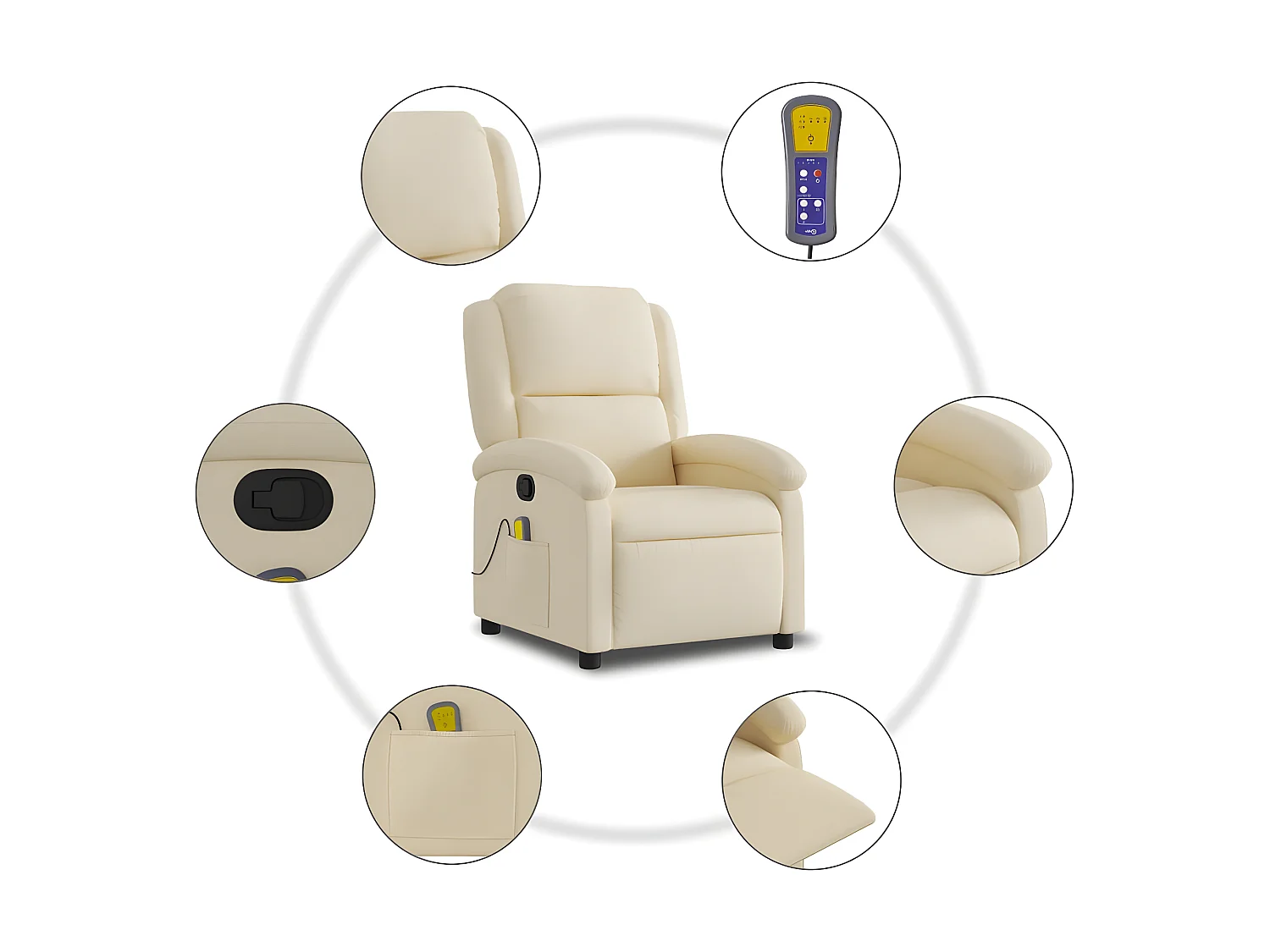 Fauteuil de massage inclinable Crème Tissu