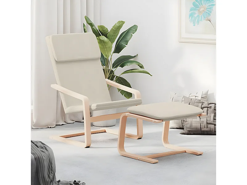 Sillón de relajación con reposapiés de tela crema