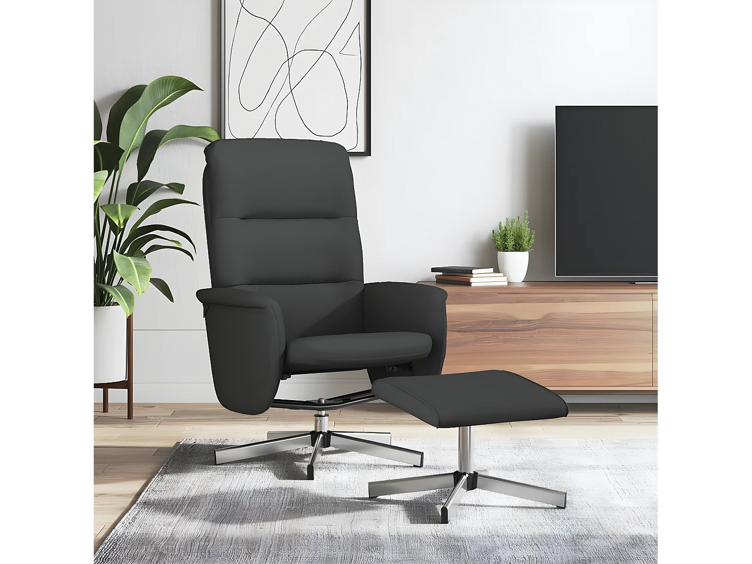 Fauteuil inclinable avec repose-pied noir tissu