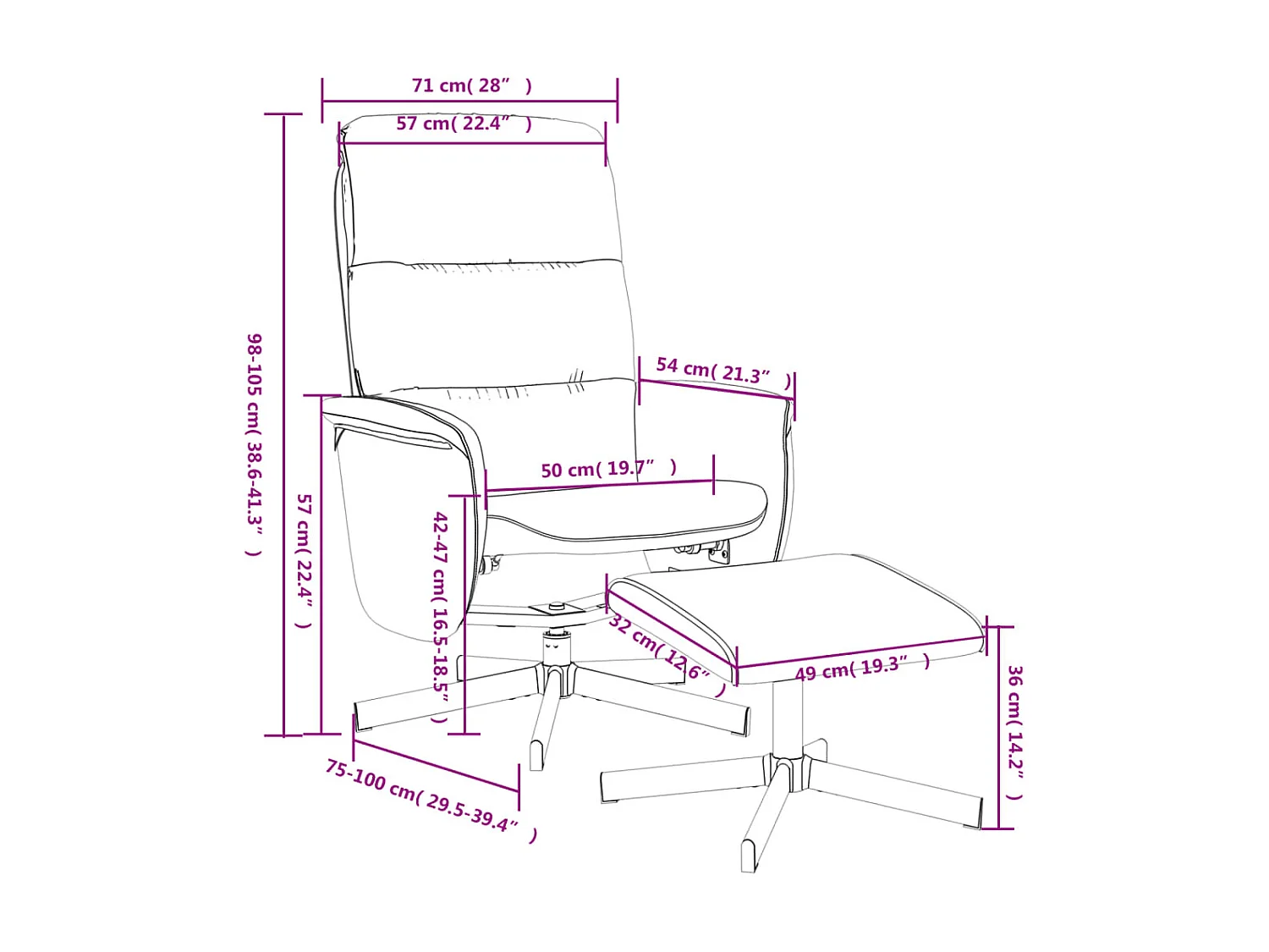 Fauteuil inclinable avec repose-pied noir tissu