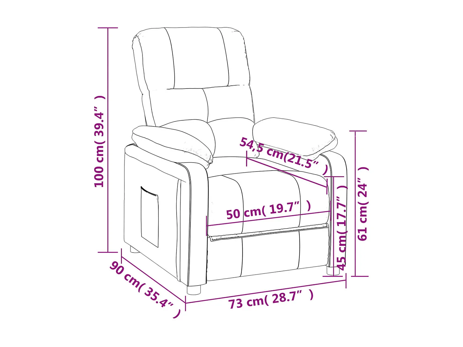 Sillón reclinable de tela gris oscuro