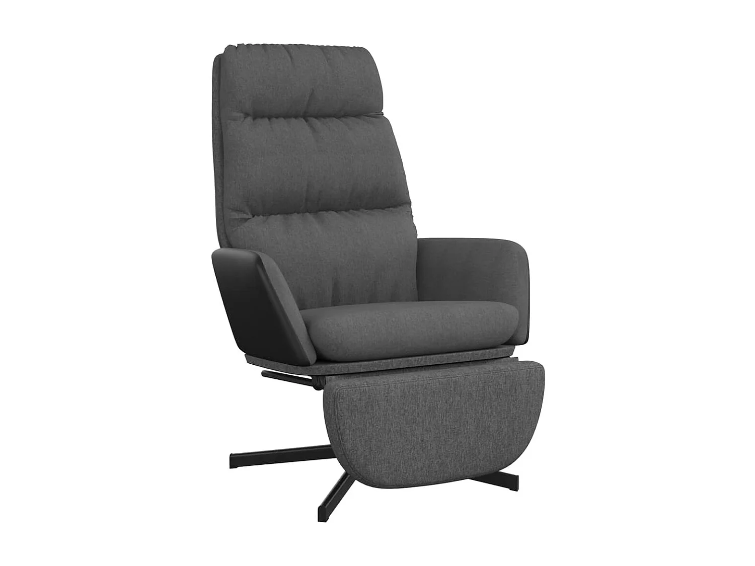 Entspannungsstuhl mit Fußstütze. Dunkelgrauer Stoff