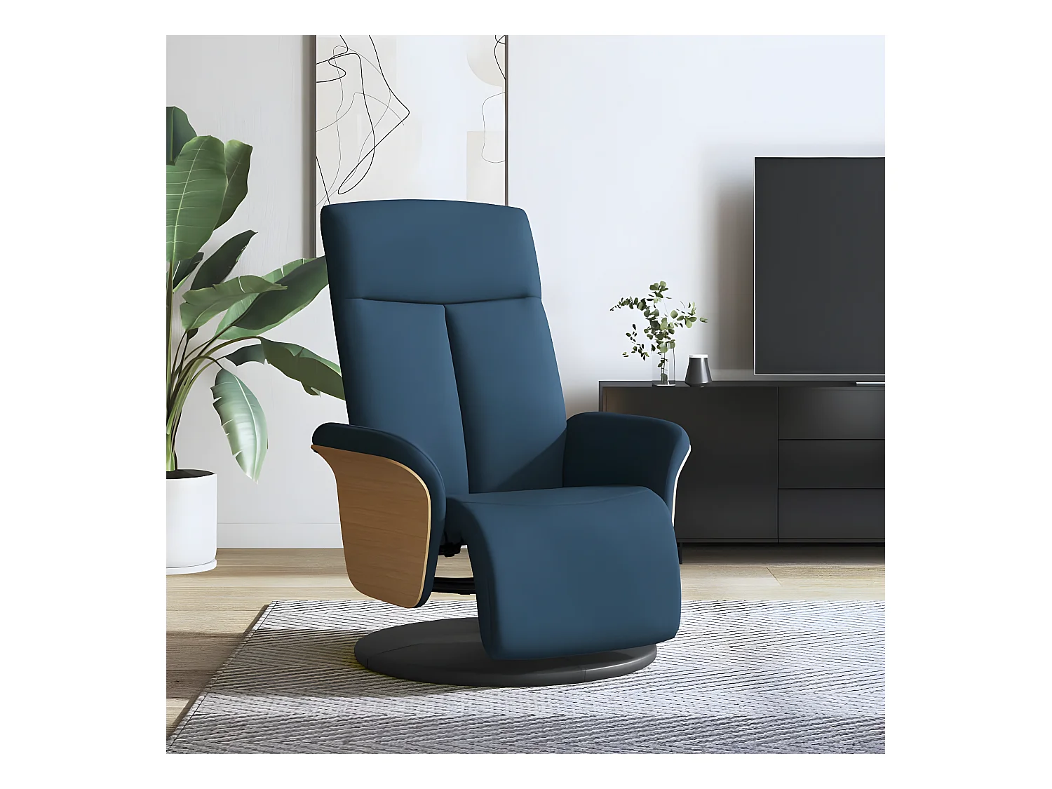 Fauteuil inclinable avec repose-pieds bleu tissu