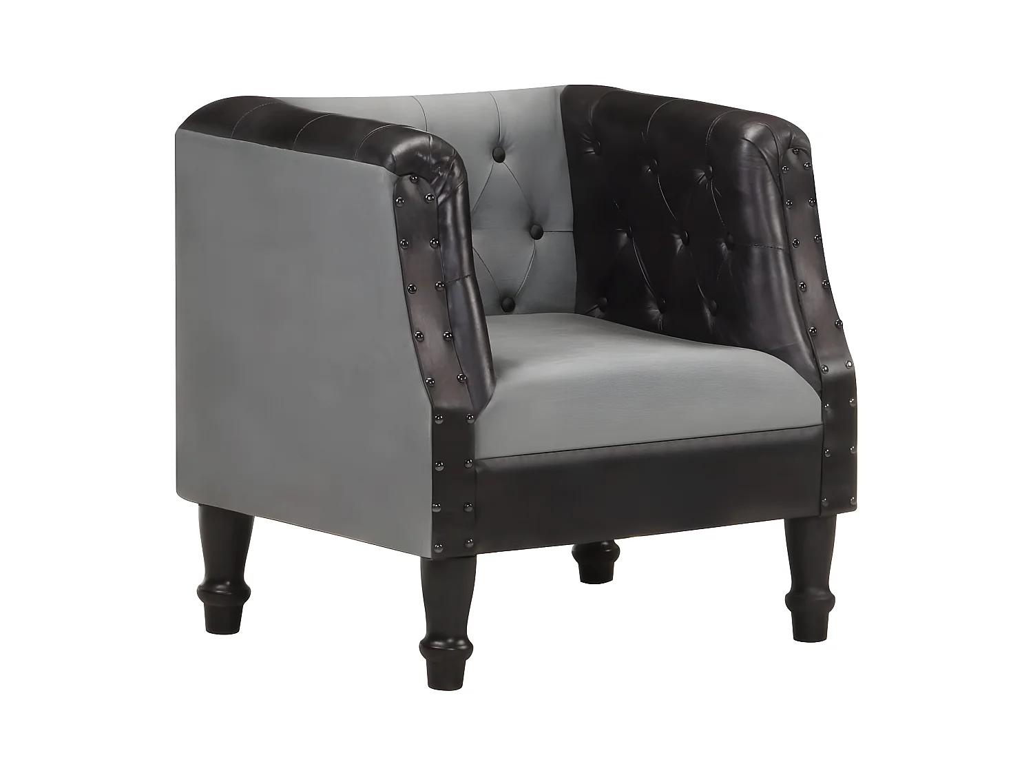 Zwarte fauteuil Echt leer en massief mangohout