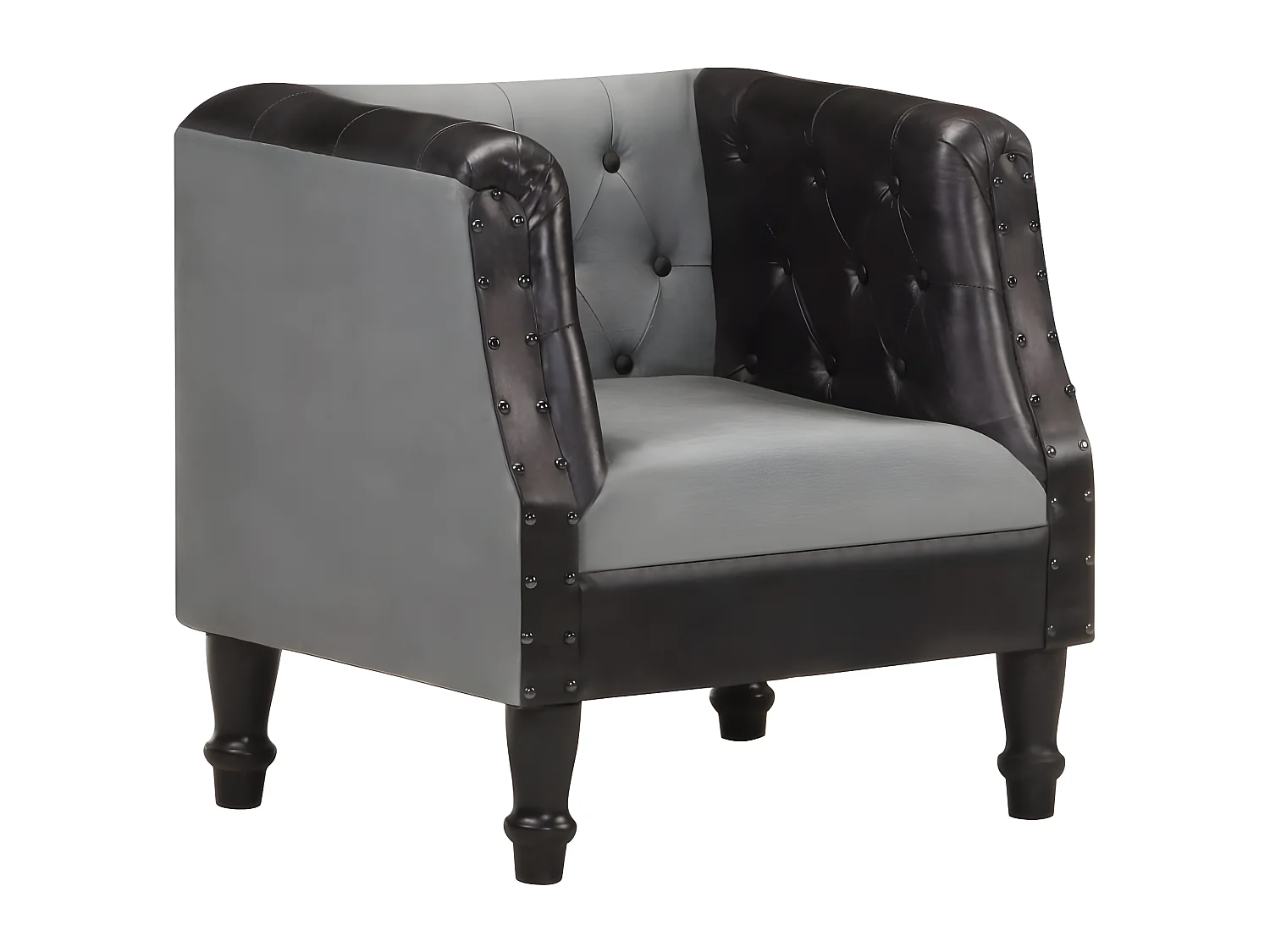 Zwarte fauteuil Echt leer en massief mangohout