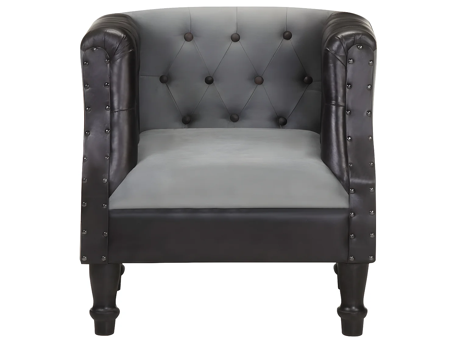 Zwarte fauteuil Echt leer en massief mangohout