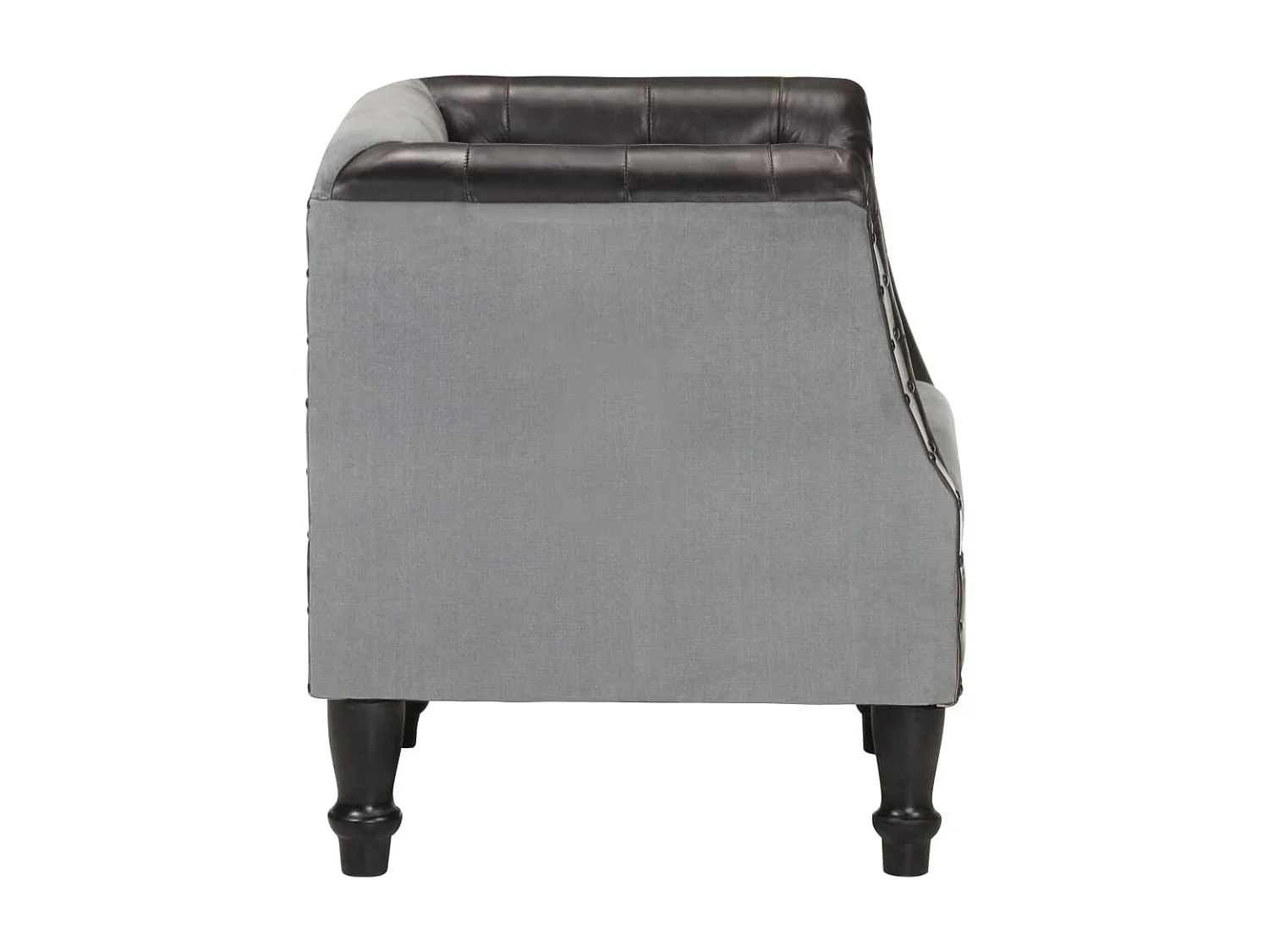 Zwarte fauteuil Echt leer en massief mangohout