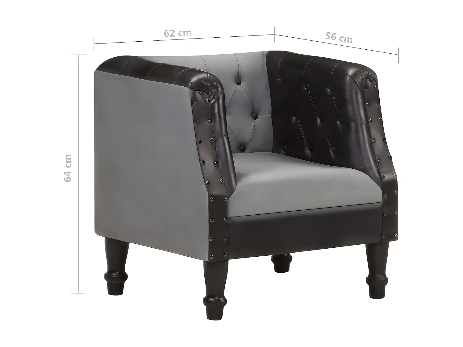 Zwarte fauteuil Echt leer en massief mangohout