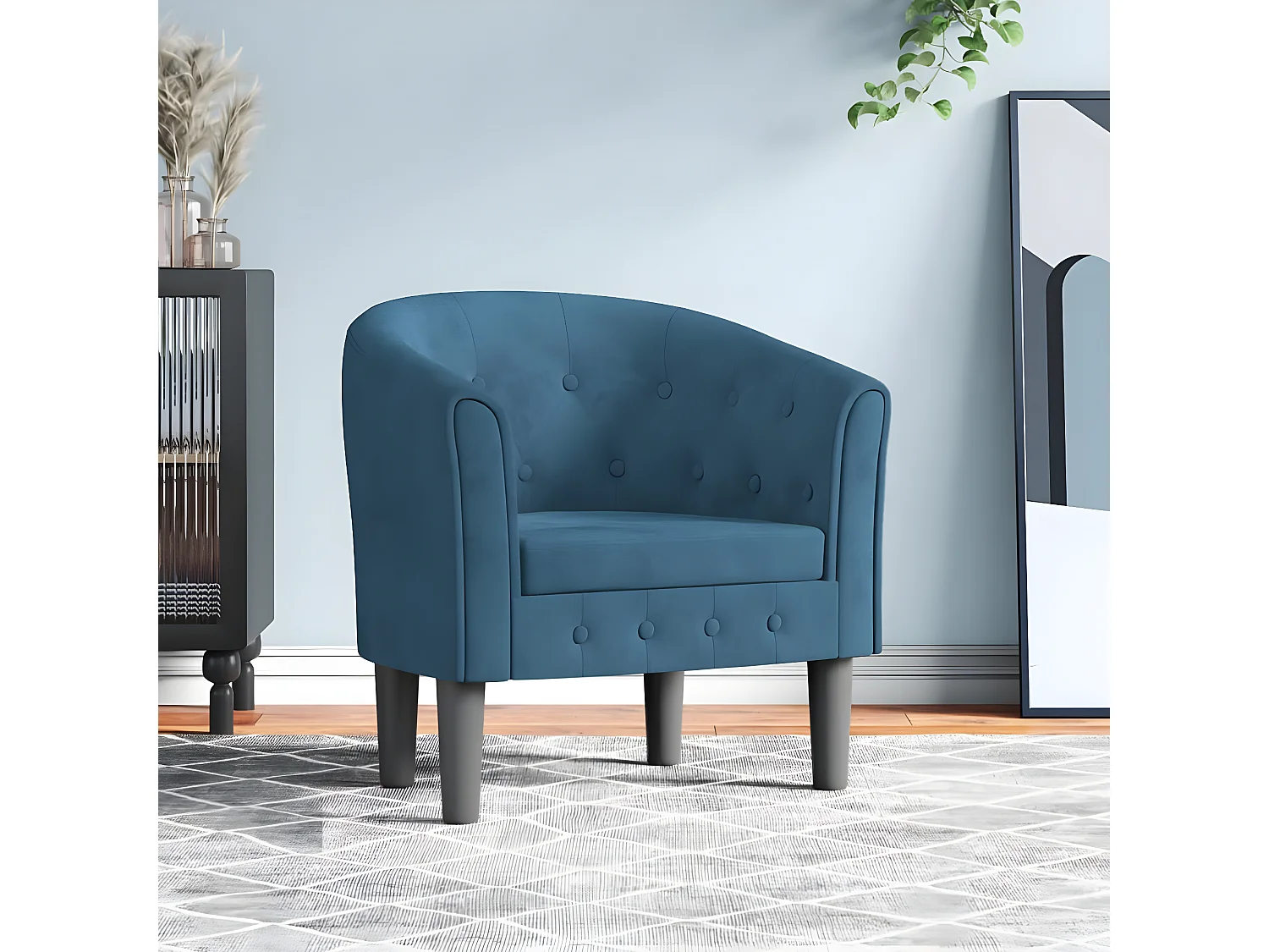 Fauteuil cabriolet bleu foncé velours