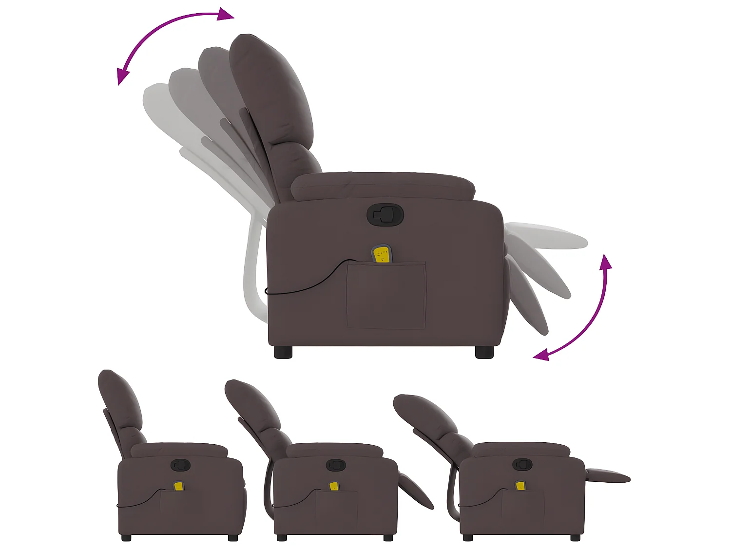 Sillón de masaje reclinable de tela marrón oscuro