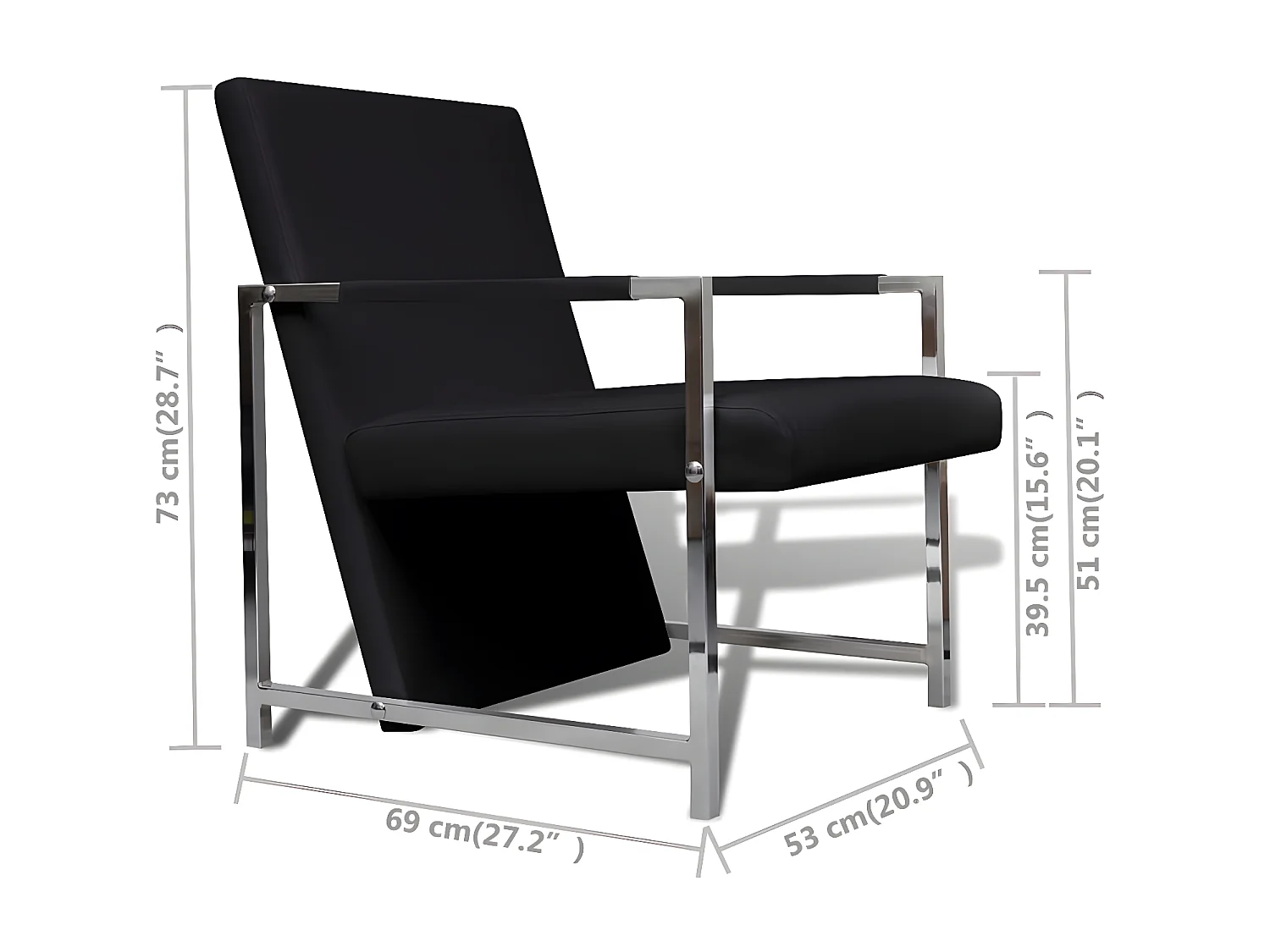 Fauteuils lot de 2 avec cadre chromé noir similicuir
