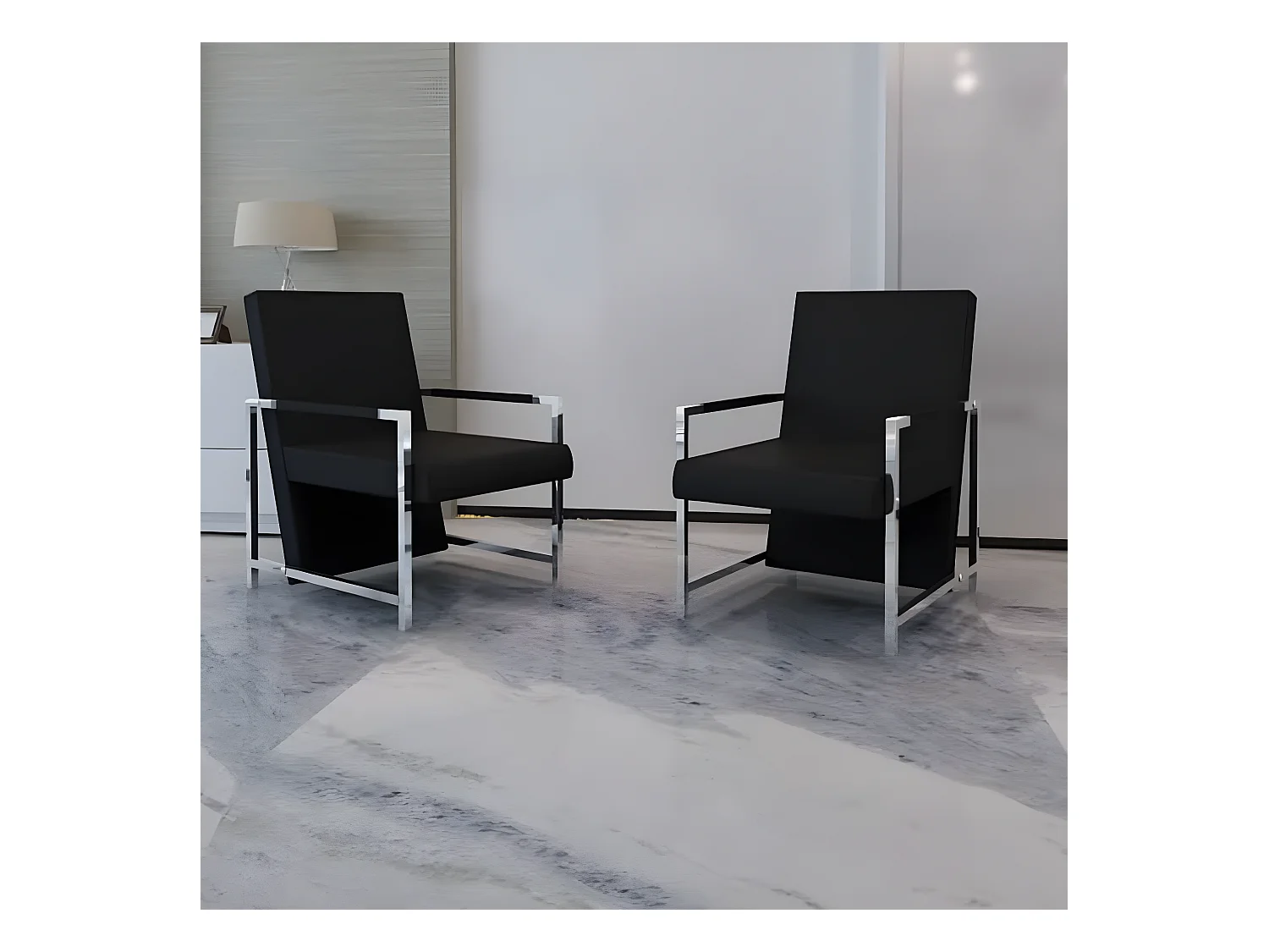 Fauteuils lot de 2 avec cadre chromé noir similicuir