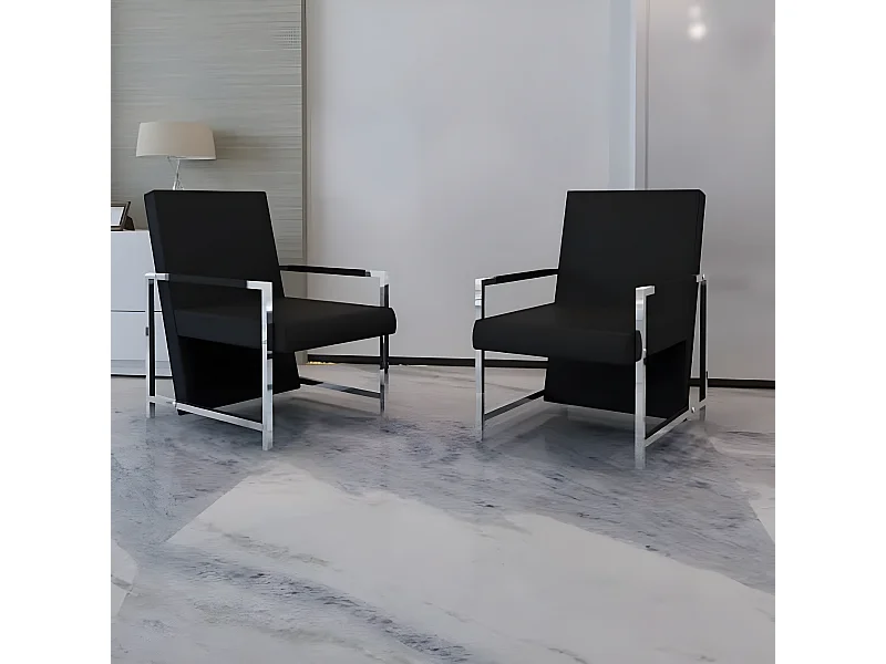 Set di 2 poltrone con struttura cromata nera ed ecopelle
