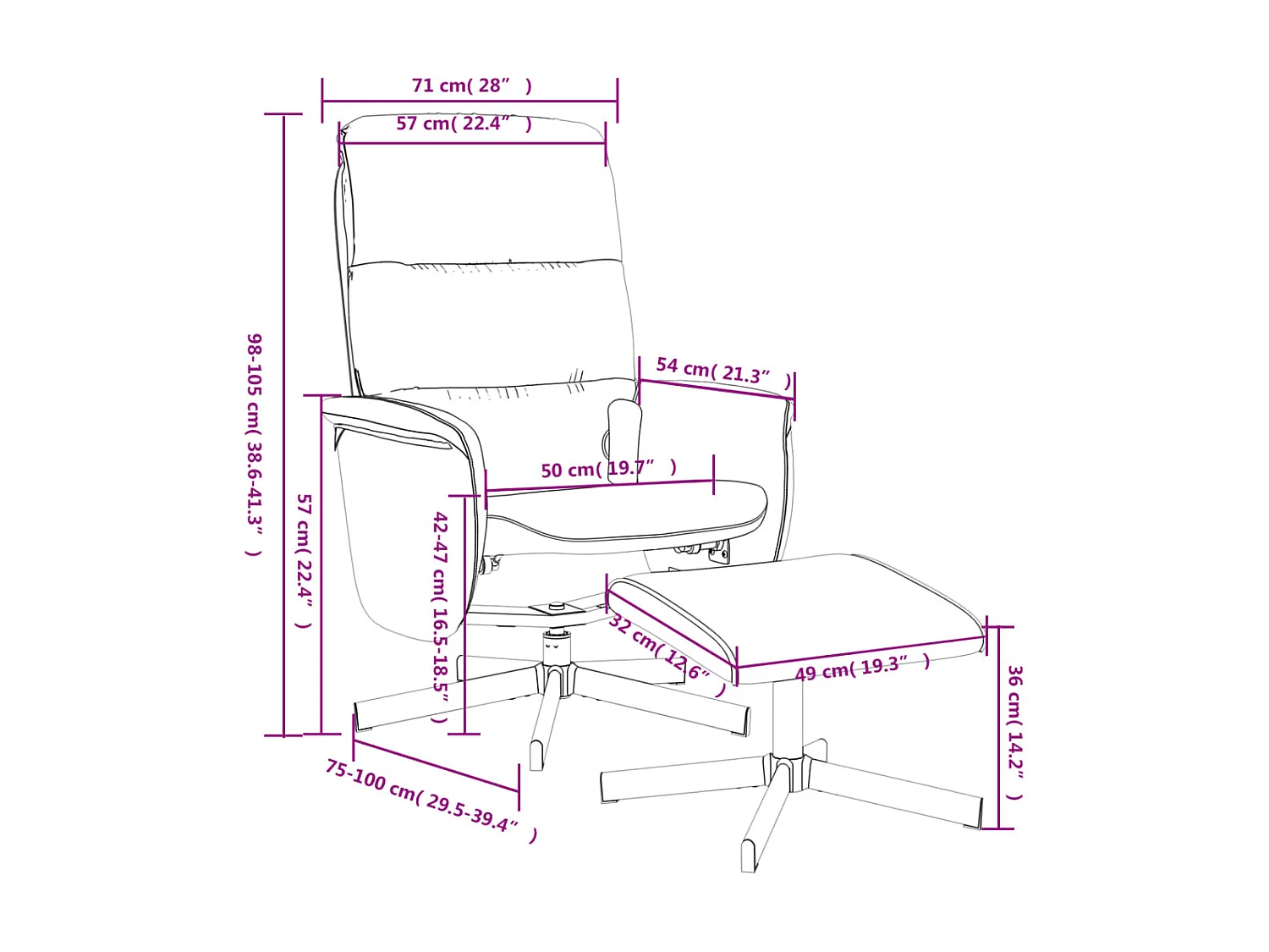 Fauteuil de massage inclinable et repose-pieds gris foncé tissu
