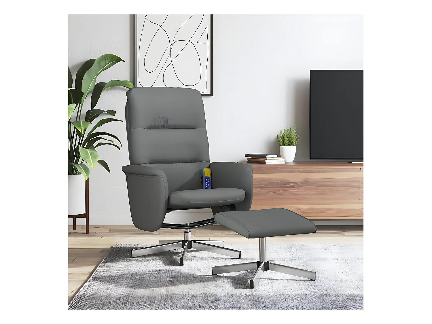 Fauteuil de massage inclinable et repose-pieds gris foncé tissu