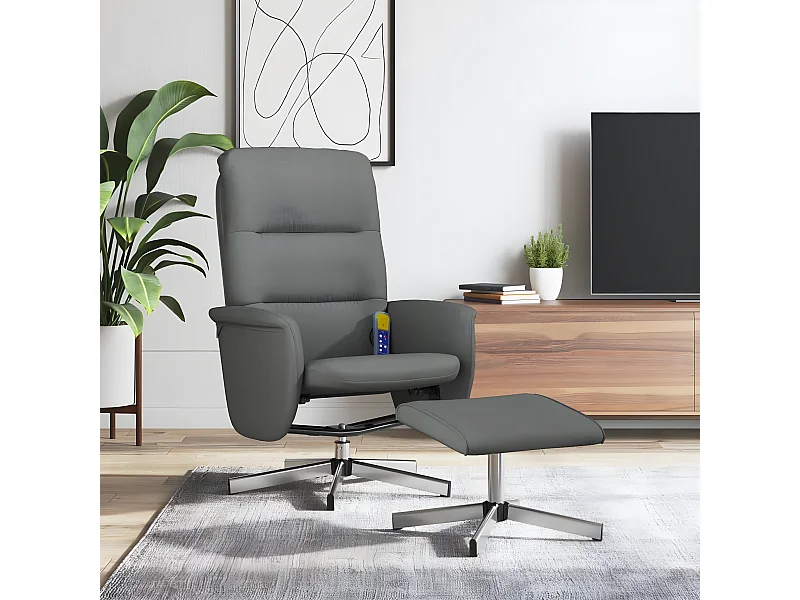 Fauteuil de massage inclinable et repose-pieds gris foncé tissu