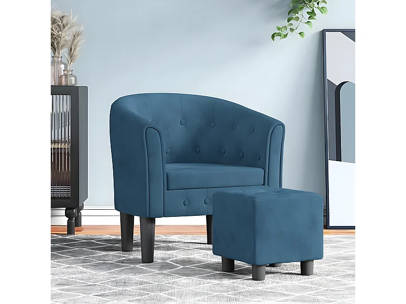Sillón convertible con reposapiés de terciopelo azul oscuro