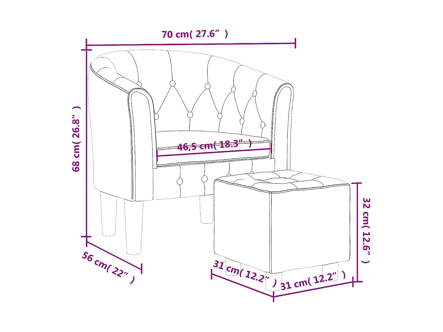 Fauteuil cabriolet avec repose-pied bleu foncé velours