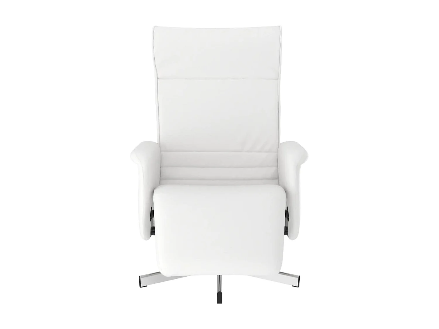 Sillón reclinable con reposapiés de piel sintética blanca.