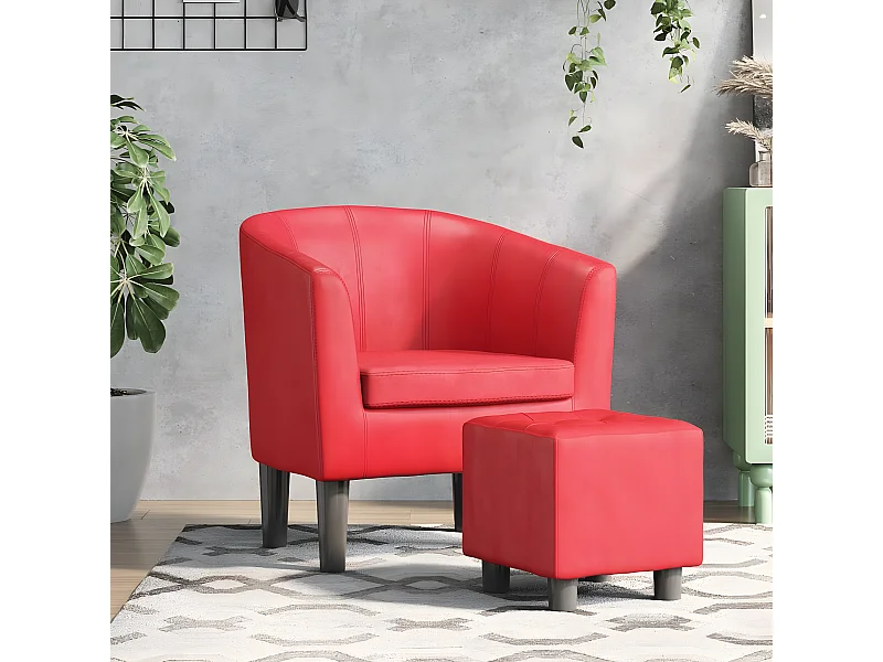 Fauteuil cabriolet avec repose-pied rouge similicuir