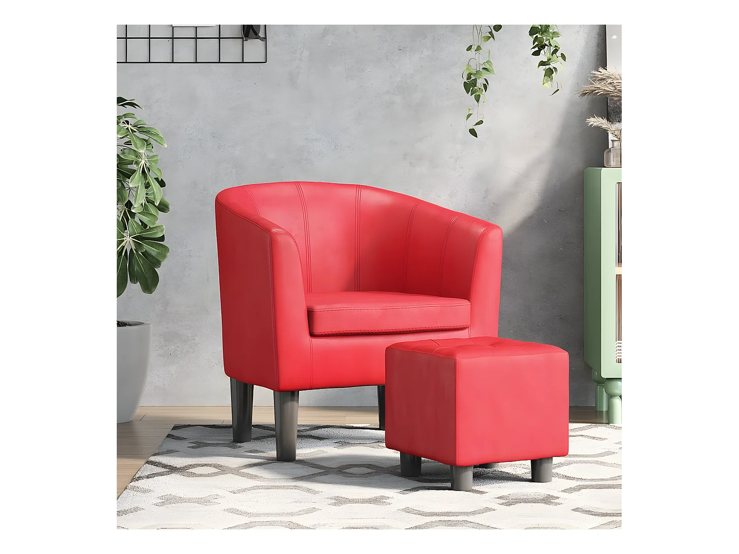 Fauteuil cabriolet avec repose-pied rouge similicuir