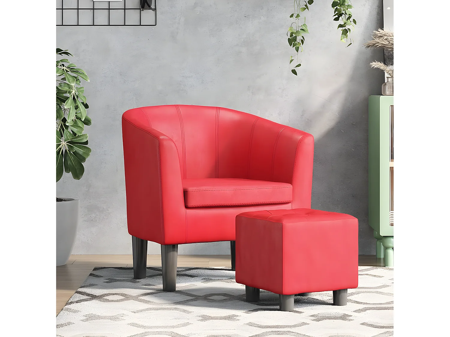Fauteuil cabriolet avec repose-pied rouge similicuir
