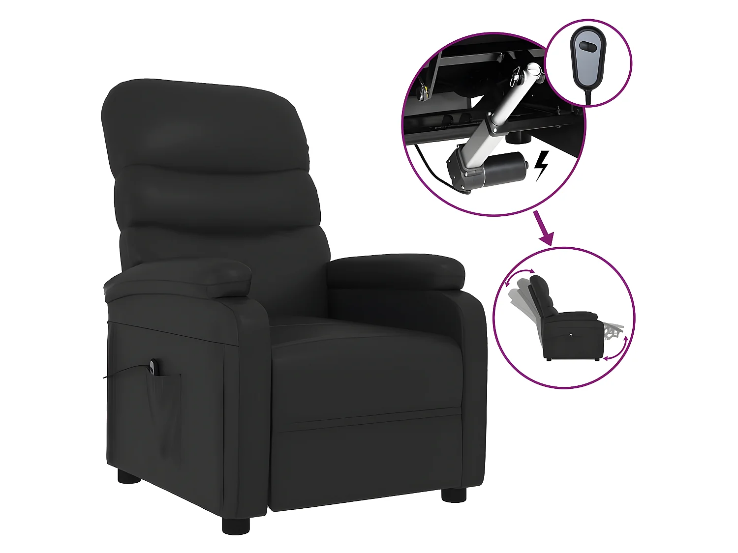 Sillón reclinable eléctrico de piel sintética negro