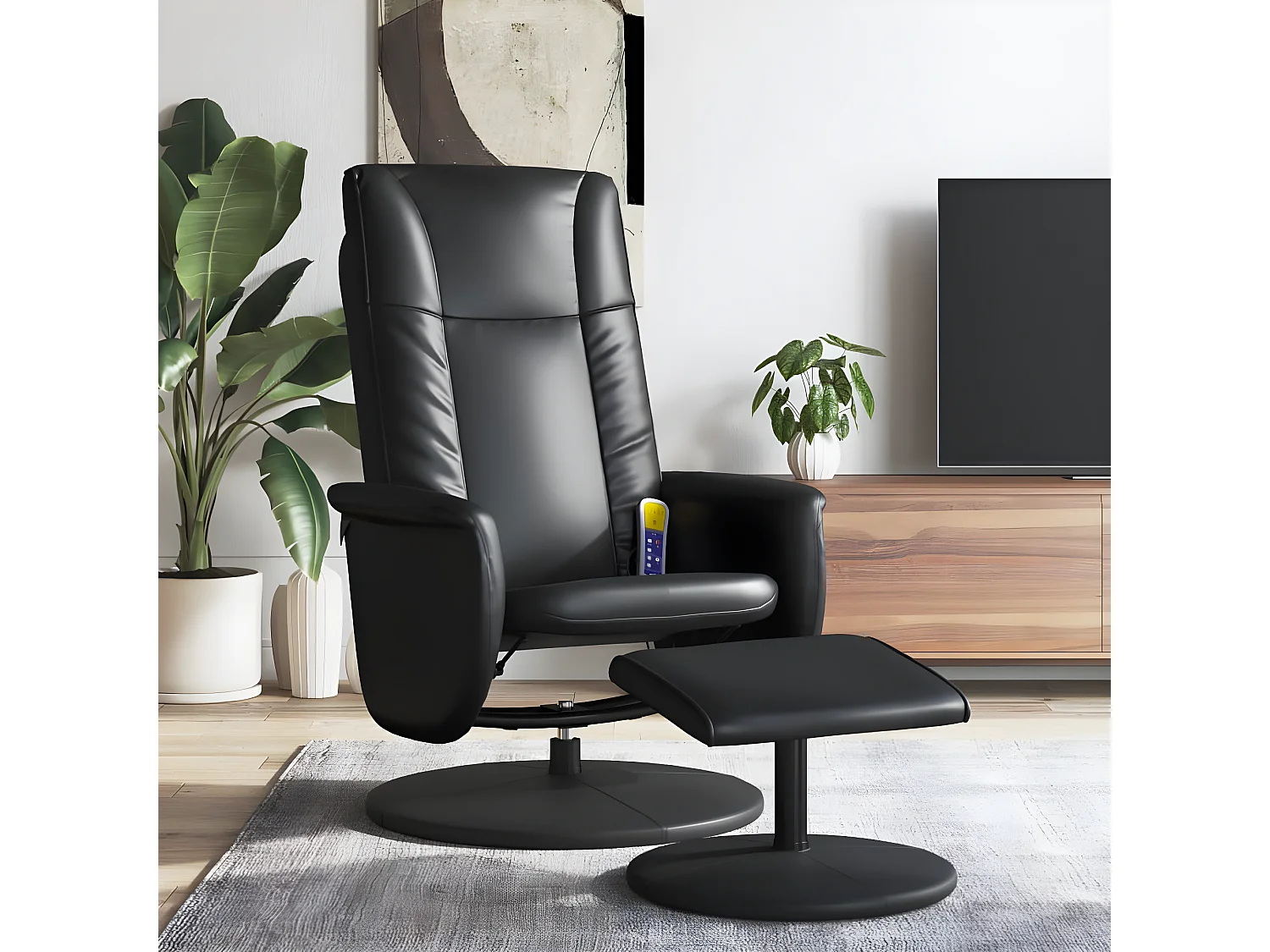 Fauteuil inclinable de massage avec repose-pied noir similicuir