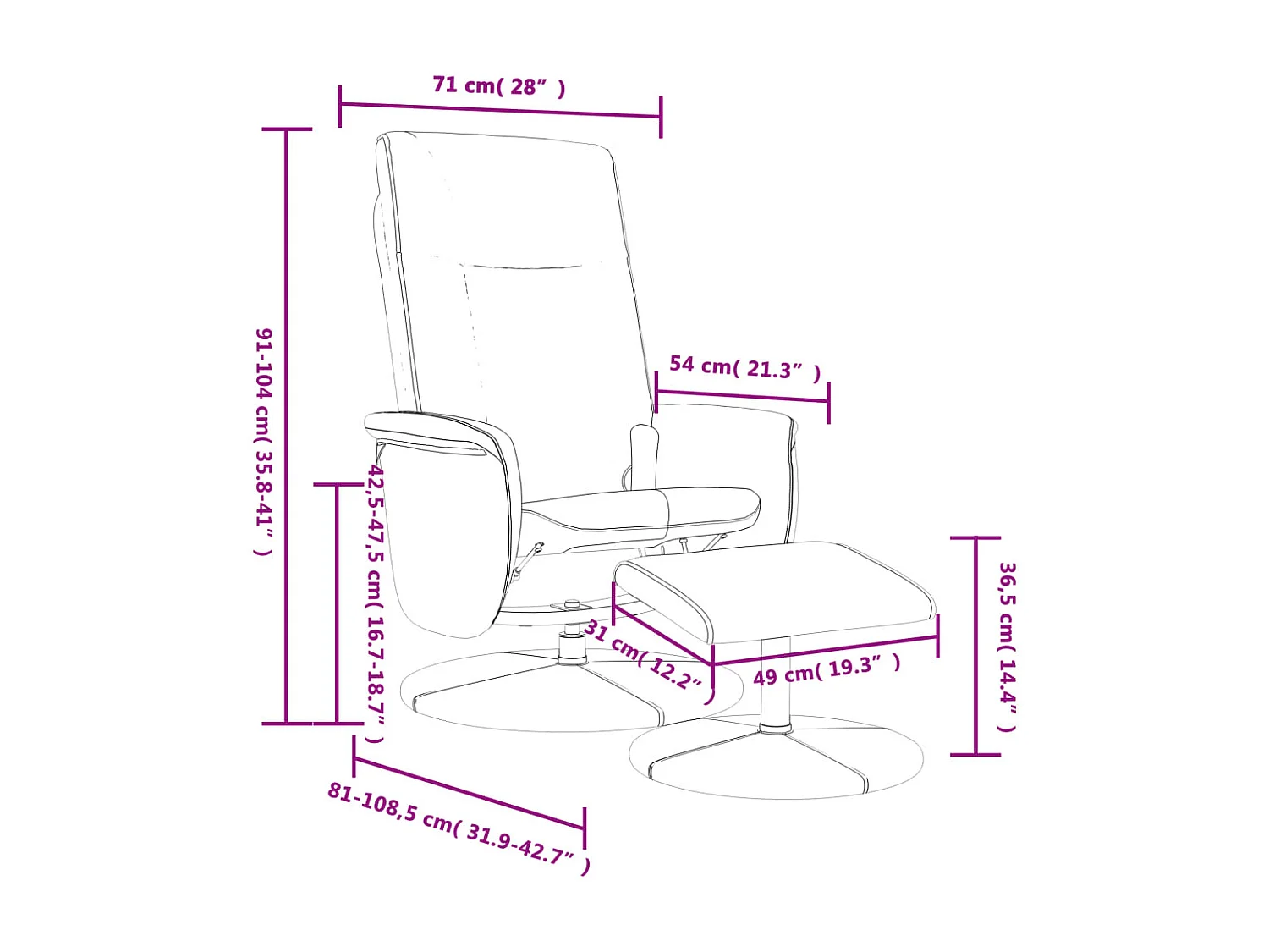 Fauteuil inclinable de massage avec repose-pied noir similicuir