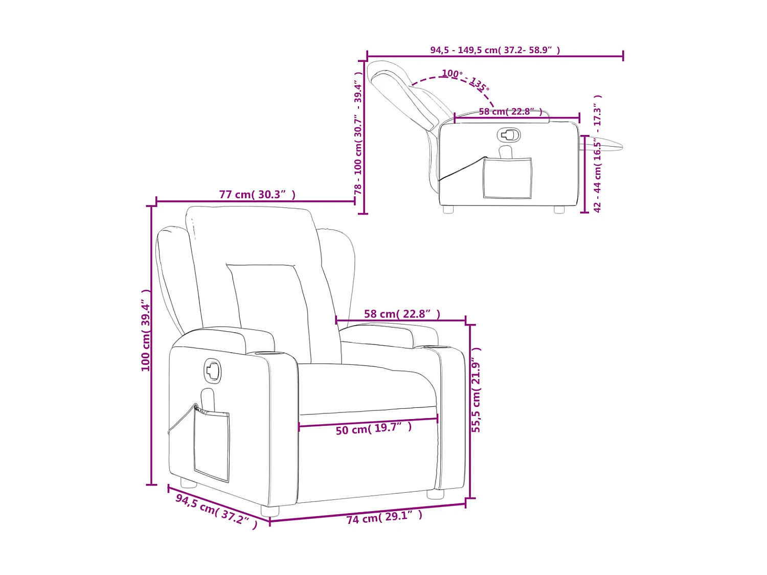 Fauteuil de massage inclinable Gris foncé Tissu