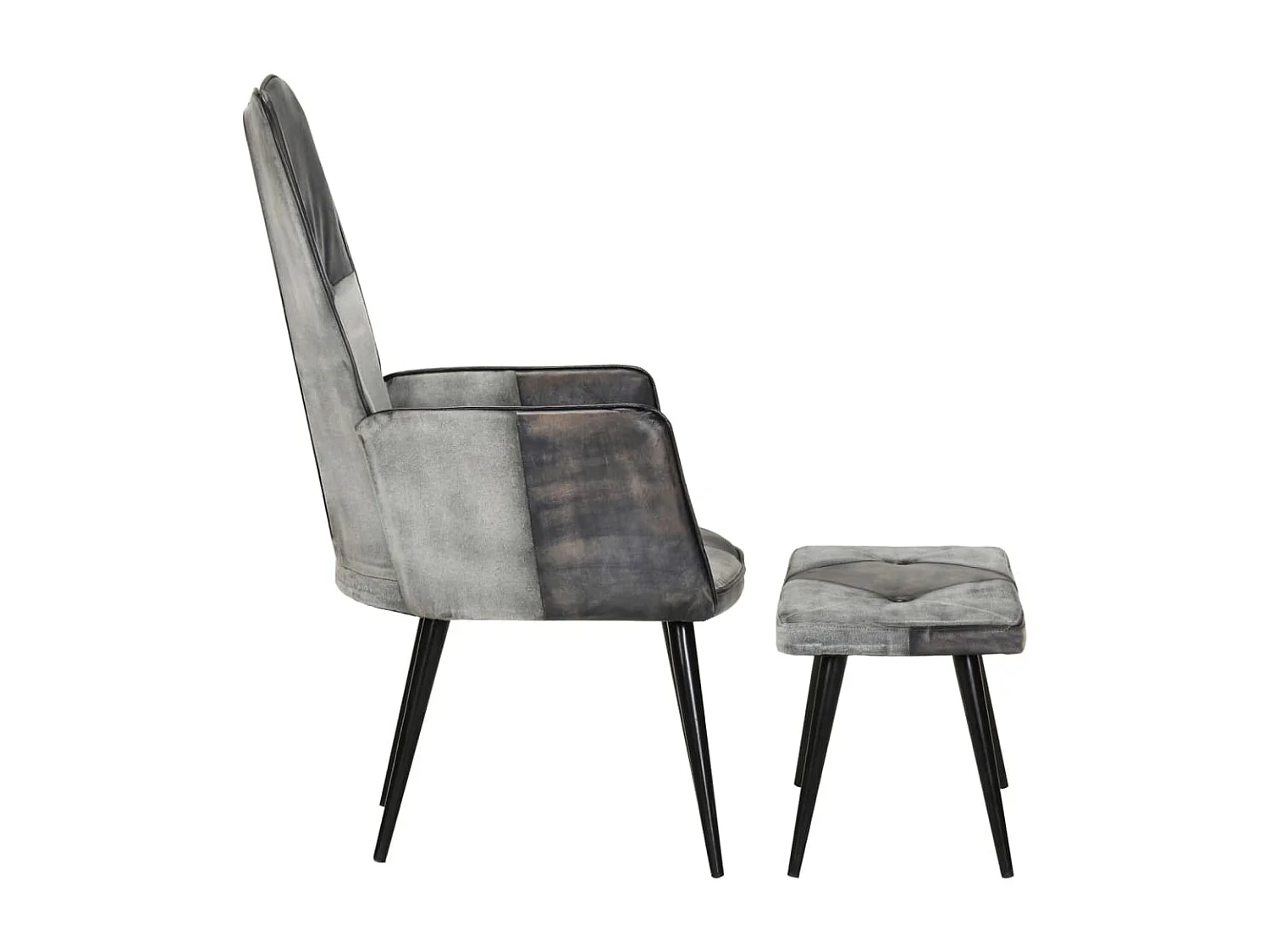 Fauteuil met voetsteun Grijs Echt leer en canvas