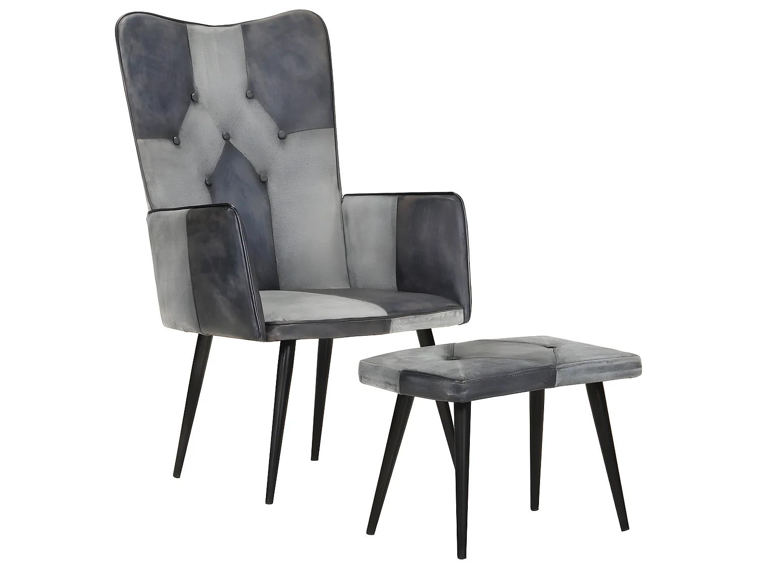 Fauteuil met voetsteun Grijs Echt leer en canvas