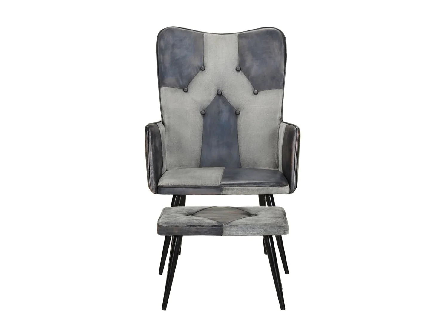 Fauteuil met voetsteun Grijs Echt leer en canvas