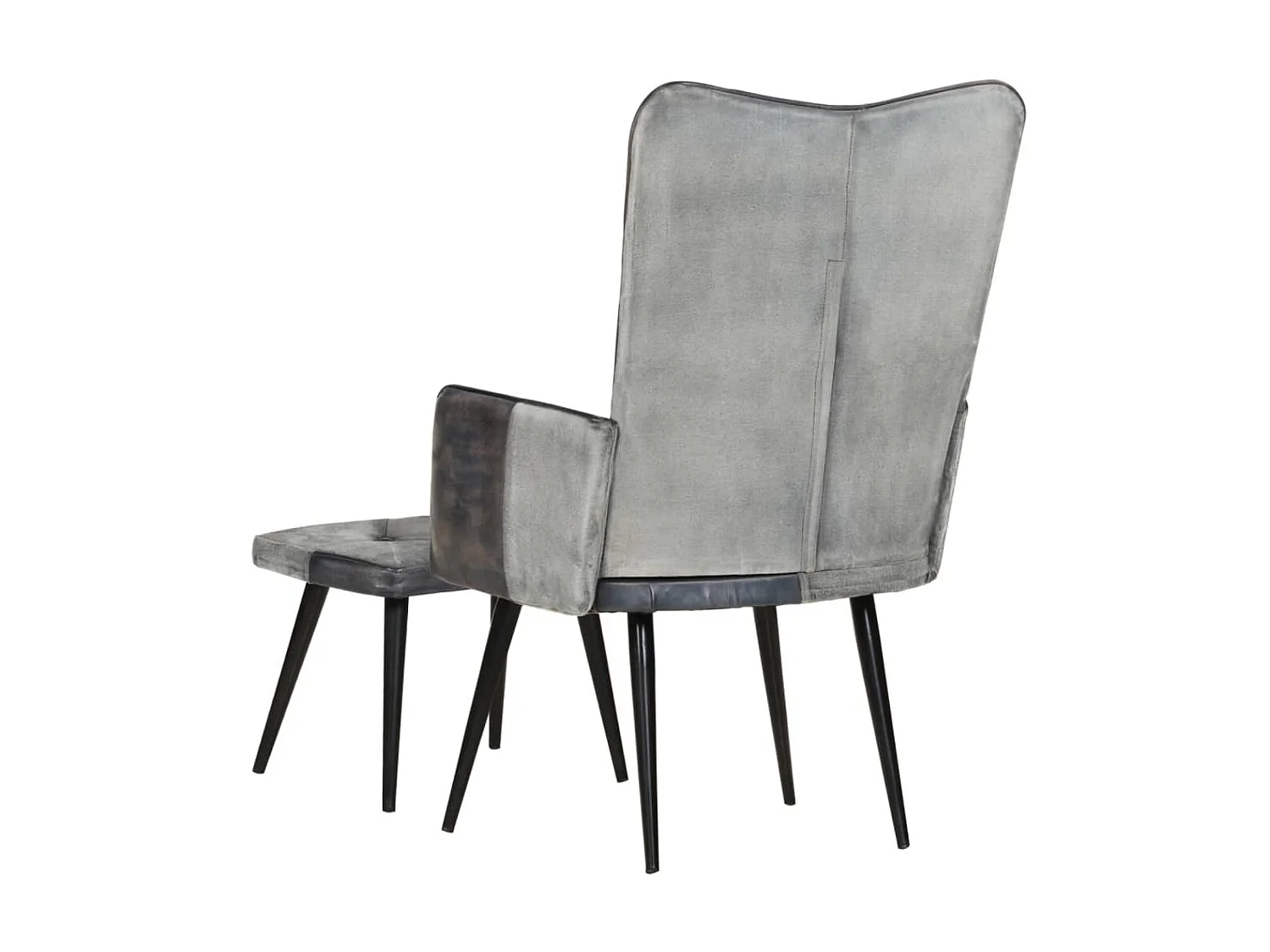 Fauteuil met voetsteun Grijs Echt leer en canvas
