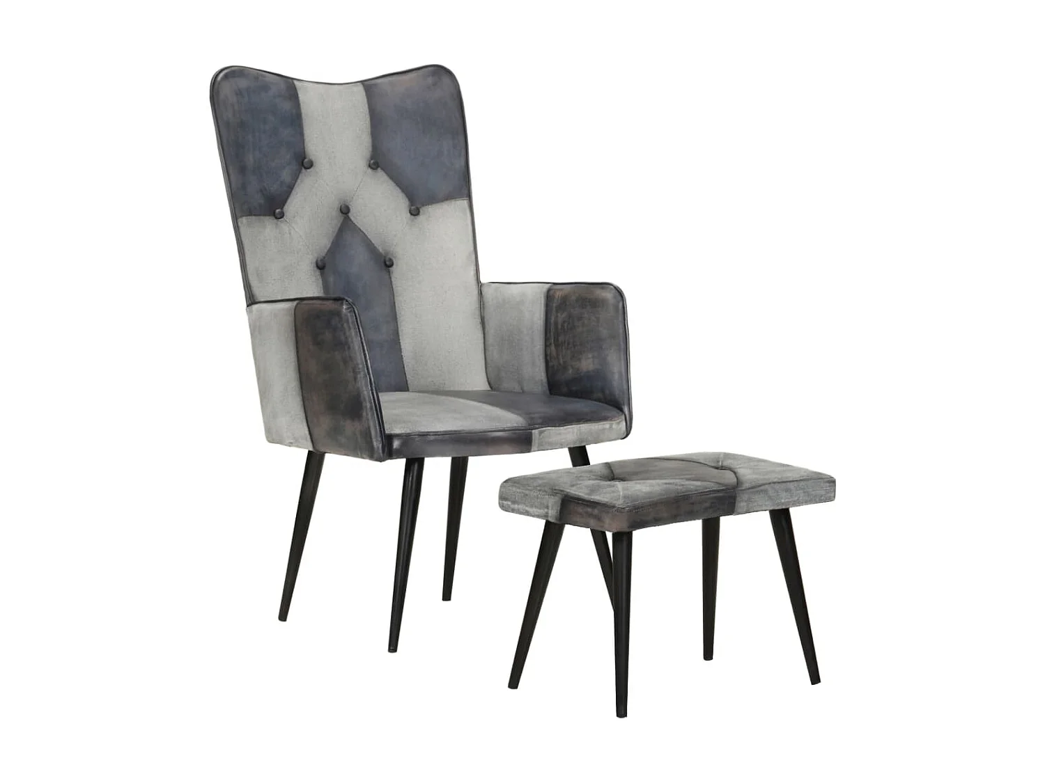 Fauteuil met voetsteun Grijs Echt leer en canvas